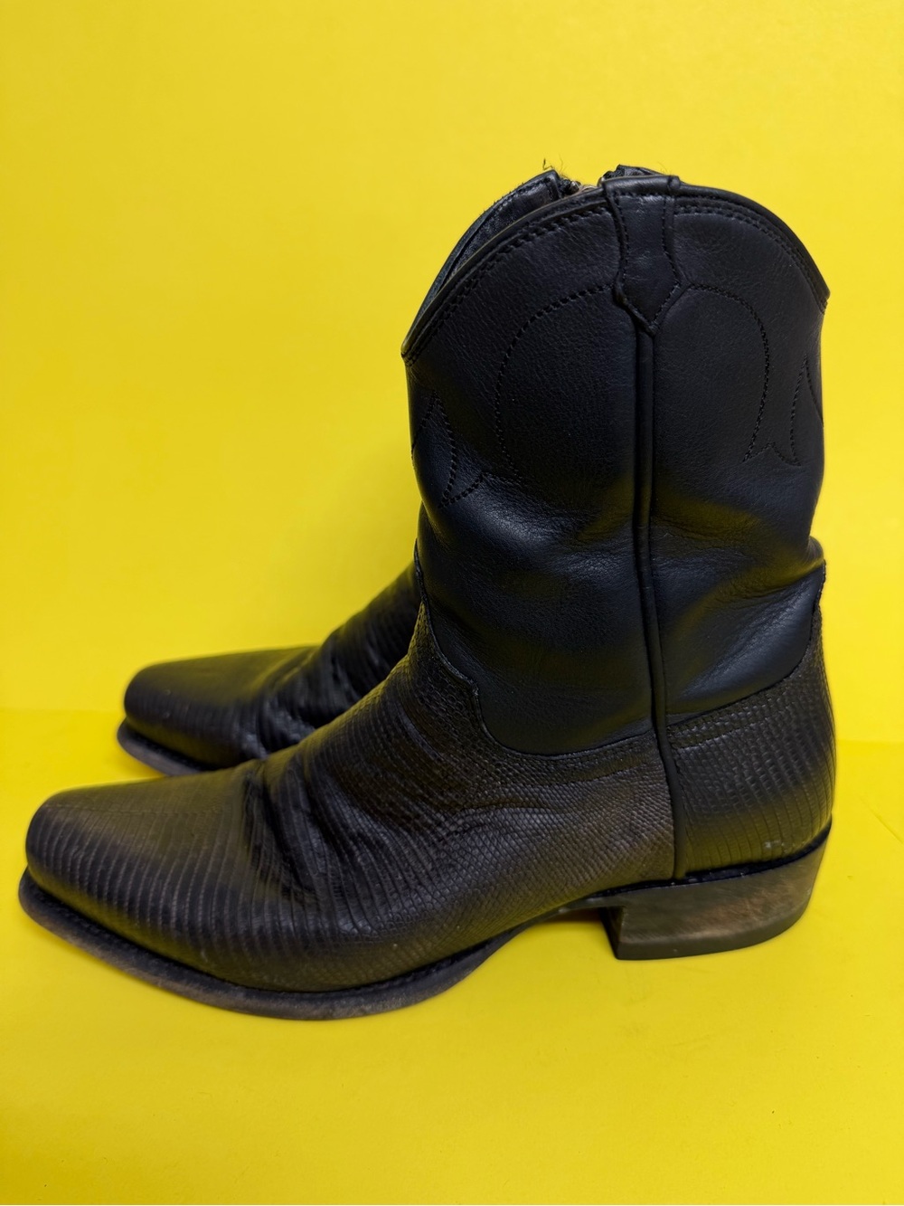 Tecovas The Nash Men 9.5 D Lizard Western Midnight Black Cowboy Boots Side Zip